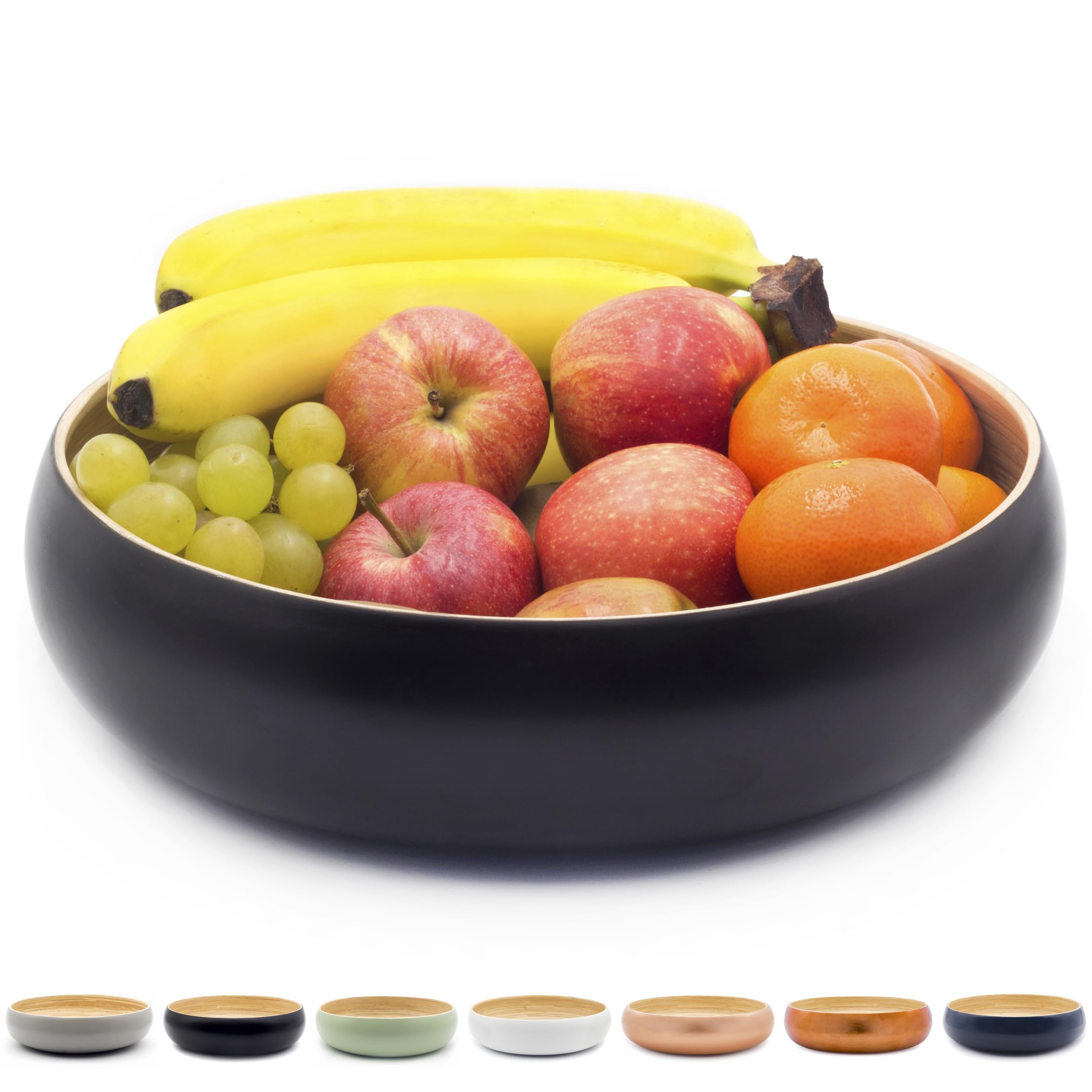 Dehaus® Large Stylish Bamboo Fruit Bowl - 30cm, Black - Wooden Salad Serving Bowl - Fruit Basket for Kitchen or Bread Basket - Table Centrepiece Decoration - Home & Kitchen Tableware Accessories