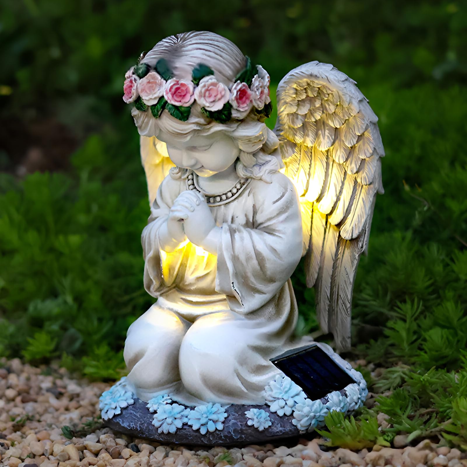 Tuzsocr Solar Angel Garden Statue - Praying LED Guardian Angel Figure, Grave Light Outdoor Decoration, Weatherproof Grave Decor for Cemetery, Lawn, Yard, Patio