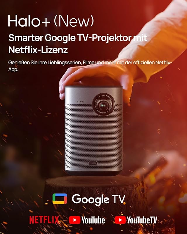 Halo+ GTV 1080P Tragbarer Beamer, Google TV & Lizenziertes Netflix