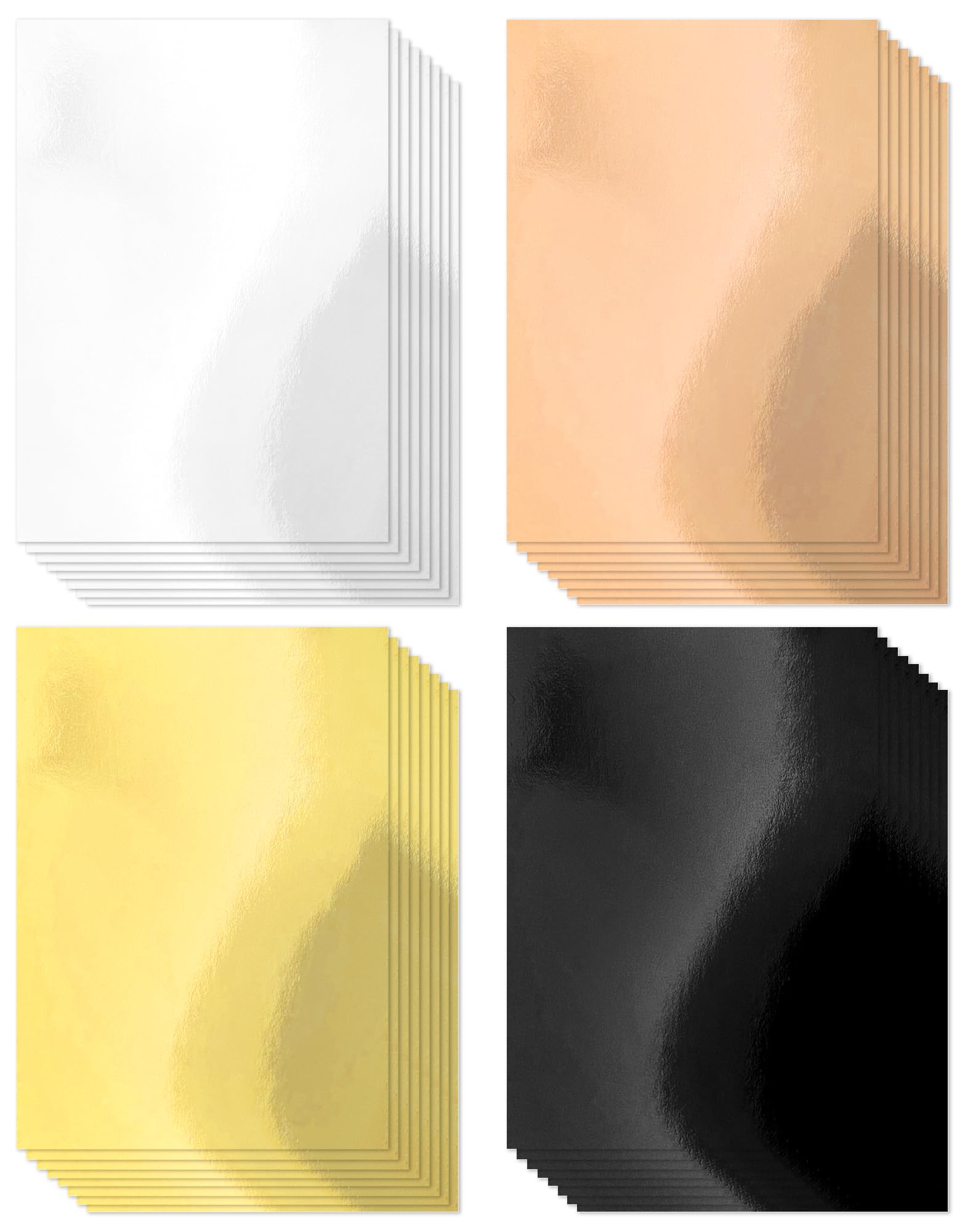 Cinvo 32 Pack Metallic Paper Sheets A4 Thick Cardstock Foil 250 GSM Mirror Shimmering Paper Reflective Sheet for Cardmaking Scrapbook Poster Cardboard Party Decor DIY Craft (8.5" x 11", 4 Colors)
