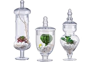 Stella Baicø Set of 3 Glass Apothecary Jars, Clear Candy Jars for Candy Buffet, Glass Canister with Lids, Glass Jars for Deco