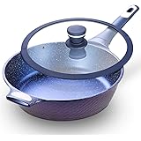 11” Nonstick Deep Frying Pan with Lid – 11 Inch Nonstick Skillets with USA Blue Gradient Granite Derived Coating, Heat-resist