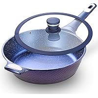 11” Nonstick Deep Frying Pan with Lid – 11 Inch Nonstick Skillets with USA Blue Gradient Granite Derived Coating, Heat…