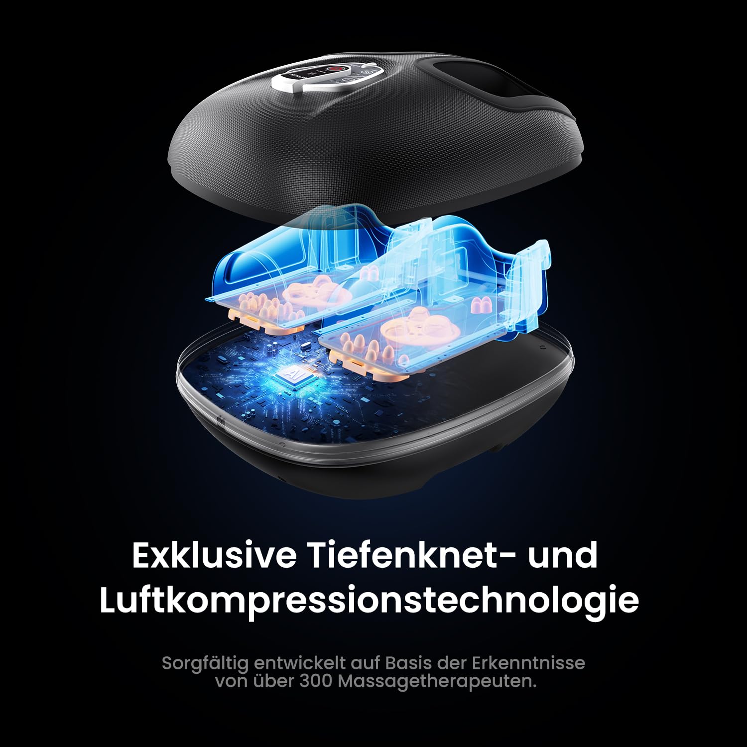 RENPHO Tragbar Fußmassagegerät mit Wärme [2026 Aktualisiert], Fussmassagegerät Elektrisch Testsieger, 3D Kneten, Rollen und Luftkompression, 3 Intensität,Geschenke für Frauen Männer, Schwarz 3