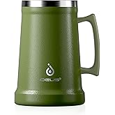 Ideus Insulated Beer Stein, 24/32oz Stainless Steel Double Walled Beer Mug Giant Bar Drinkware Metal Beer Cup with Big Grip Handle (Olive Green, 34oz (1,000ml))