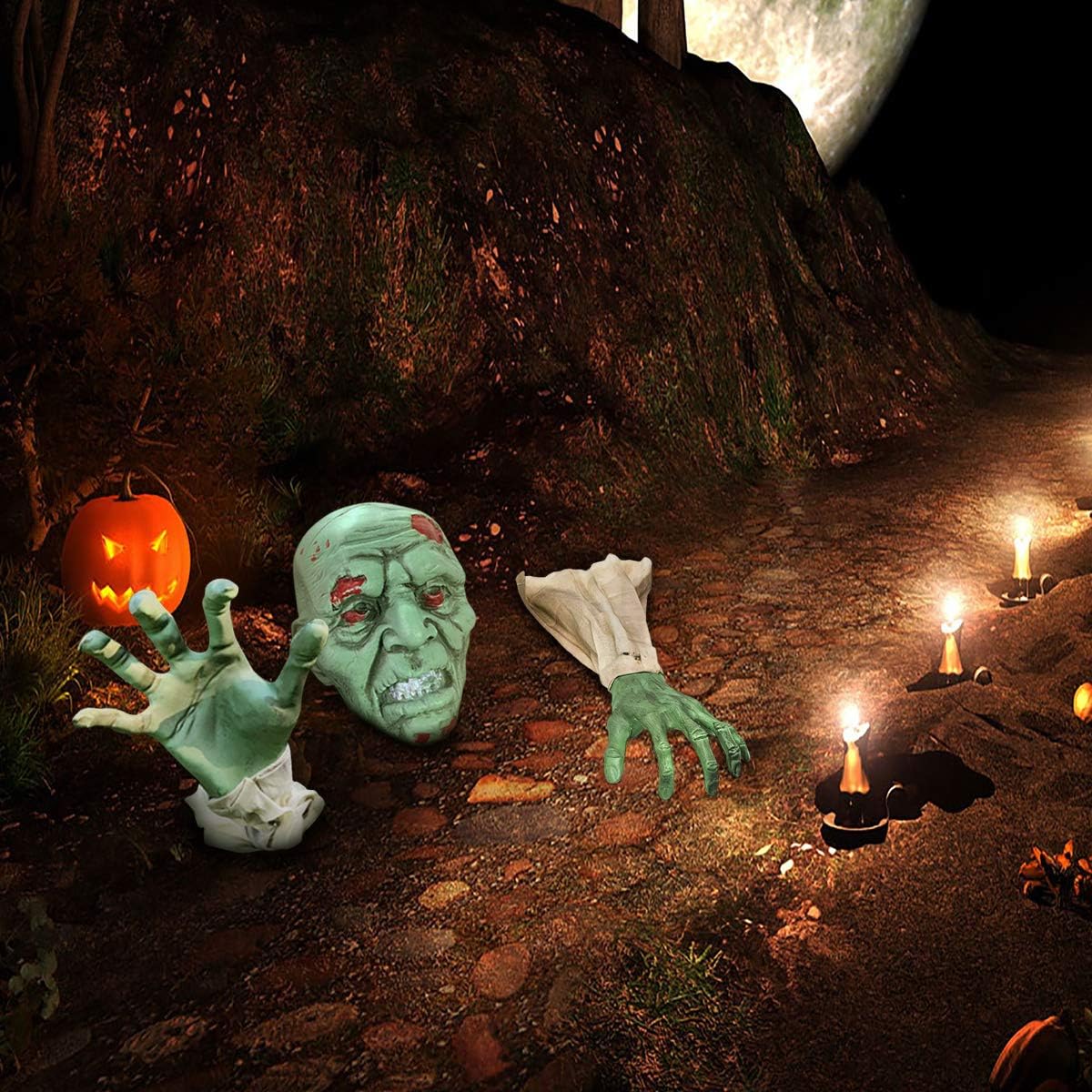 Halloween Outdoor Decorations, Zombie Yard Lawn Stakes with Head Face and Arms, Realistic Skeleton Bone Garden Props Decor, Scary Indoors Décor for Cemetery, Haunted House, Graveyard, Coffin Party: Garden & Outdoor