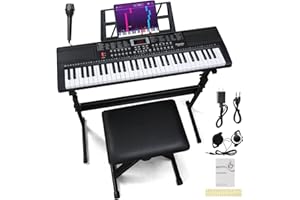Ktaxon 61 Key Keyboard Piano Electric Keyboard, Electric Piano Set with Headphones, Microphone, Music Rest, Power Adapter, Piano Stand, Piano Bench and Manual (Full Size H Stand-Classic Black)