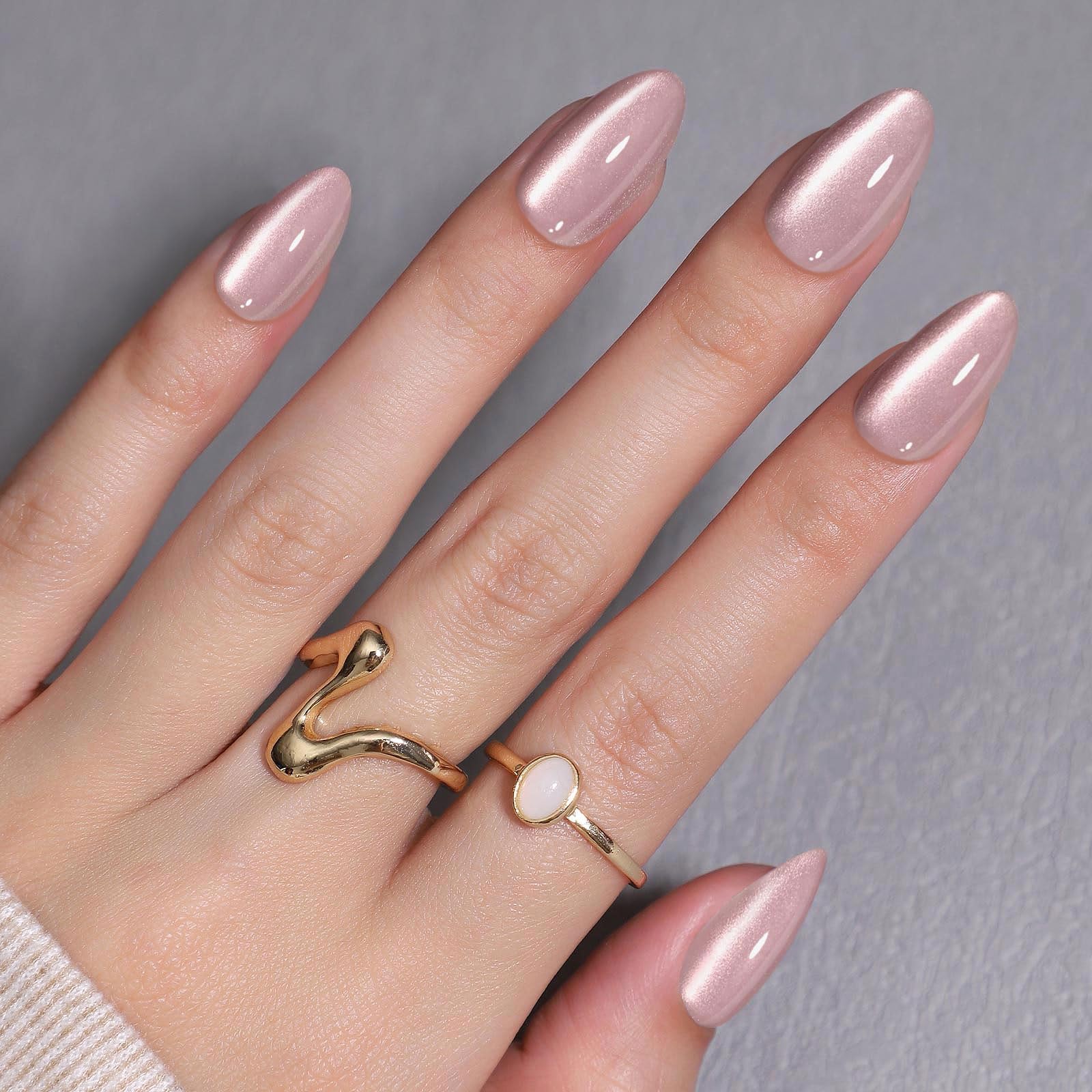Photo 1 of SHANGMENG Pink Cat Eye Press on Nails Short - Soft Gel Press on Nails Almond for Women Gift, Fit Perfectly & Natural Glue on Nails in 16 Sizes - 32 Reusable Fake Nails with Glue, Beige Pink