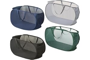 Rubruan 4 Piece Popup Mesh Laundry Basket Durable Handles Collapsible Laundry Baskets Folding Clothes Pastic Hamper for Laundry Room College Dorm (Gray/Black/Navy blue/Green)