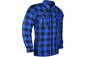 BIKERSGEARONLINE Men's Biker Armored Checkered Flannel Shirt with Kevlar, Waterproof Zippers & C.E. Approved Armors (Available in 6 Colors)