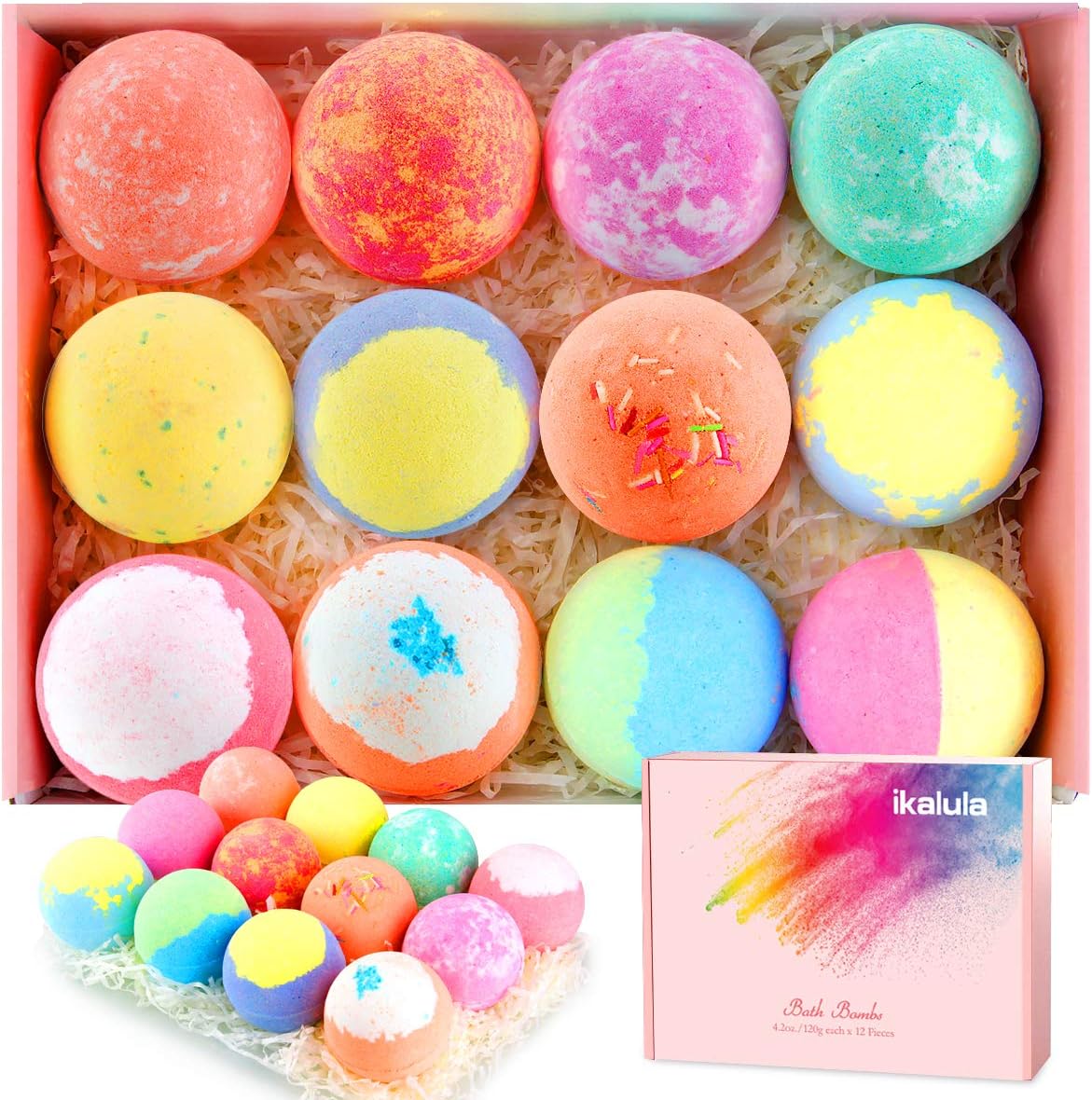 Bath Bombs Gift Set, iKALULA 12 4.2OZ Large Bath Bombs for Women with Natural Essential Oils, Shea Butter and Sea Salt, Floating Fizzy Bubble for SPA Skin Moisturize for Mom, Girlfriend: Health & Personal Care