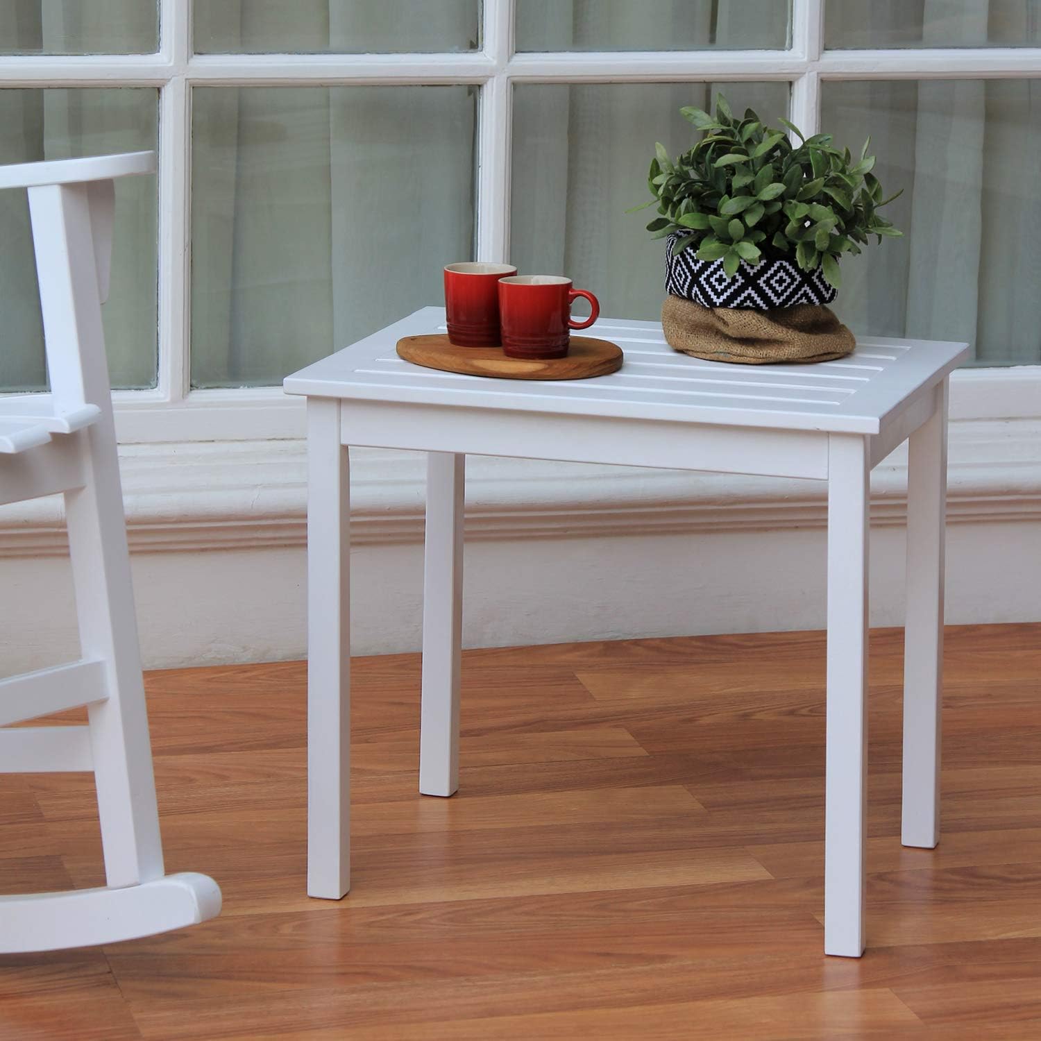 Amazon Com Cambridge Casual Solid Wood Bentley Side Table Rectangular White Garden Outdoor