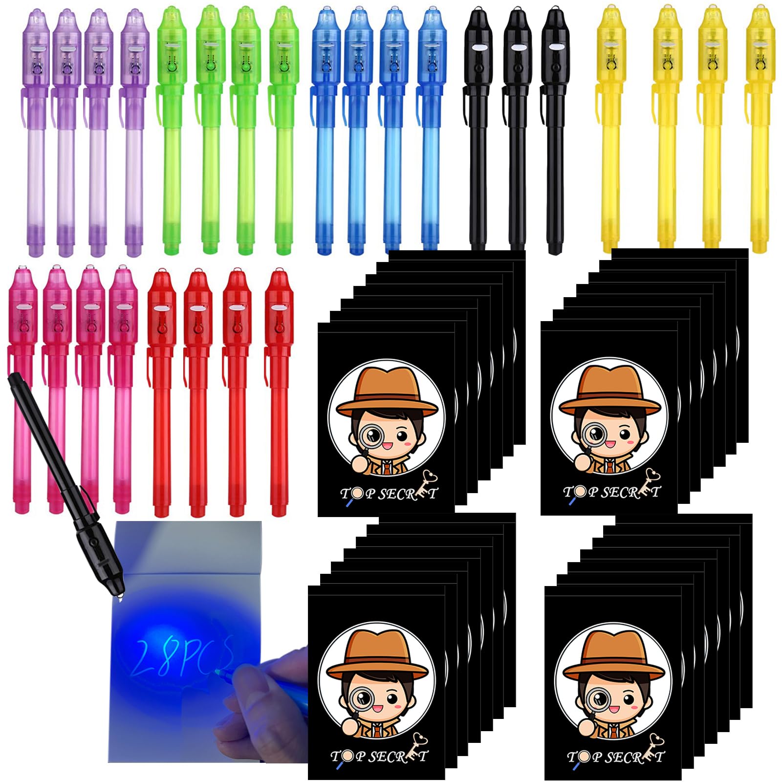 SCStyle Invisible Ink Pen 28Pcs with UV Light Magic Marker for Secret Messages, Writing Information for Birthdays, Easter, Halloween, Christmas Gifts for Students Image
