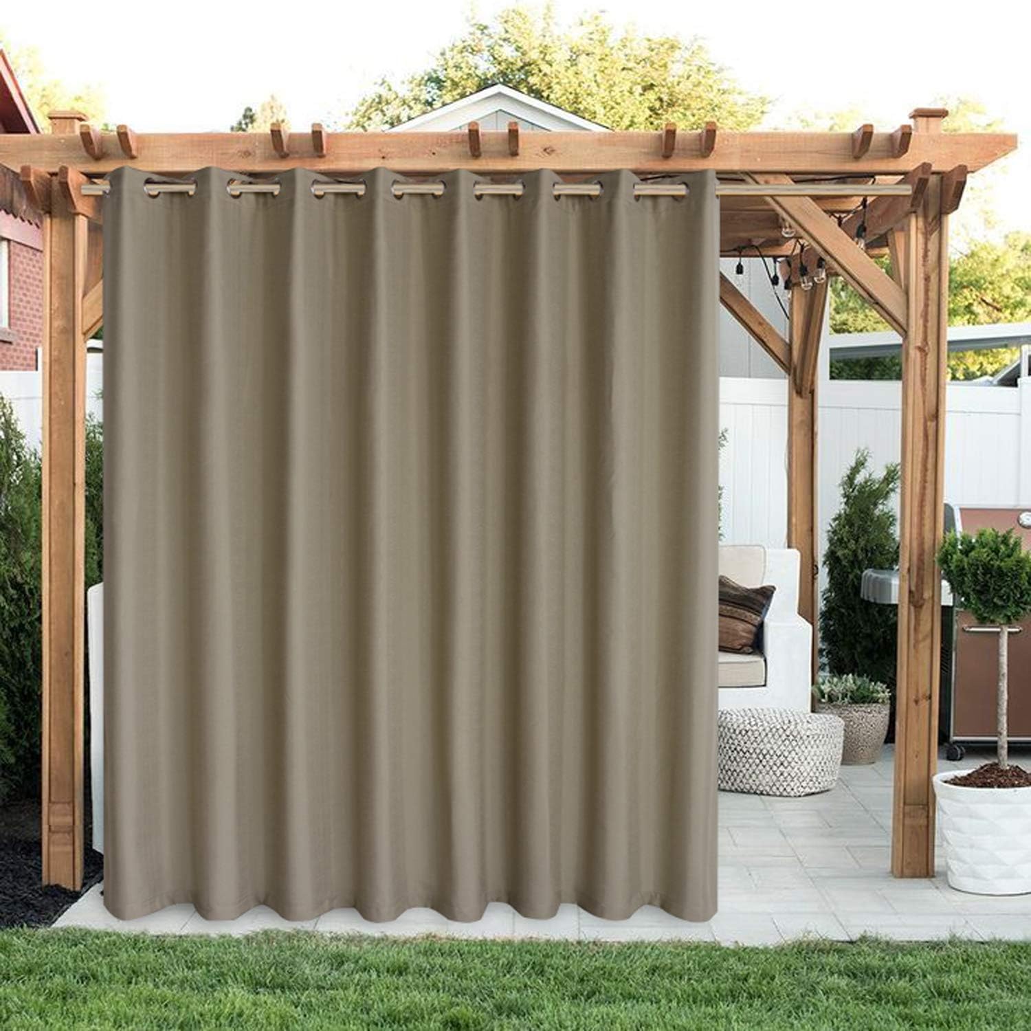 Outdoor Curtains - LORDTEX Linen Look Indoor/Outdoor Curtains, 105 x 84 Inch, Tapue, Set of 2 Panels – Waterproof, Privacy, Sun Blocking Textured Grommet Curtains for Patio, Pergola, Porch, Deck, Lanai, and Cabana