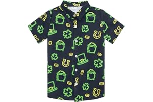 uideazone 7-14 Years Boys St. Patrick's Day Hawaiian Shirt Button Down Short Sleeve Tropical Shamrock Shirts