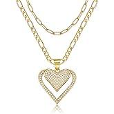 TANTIUE Heart Necklaces for Women 14K Gold Plated Layered Necklace Set with Cubic Zirconia Heart Pendant, Dainty Stackable Choker Chain, Gift for Her