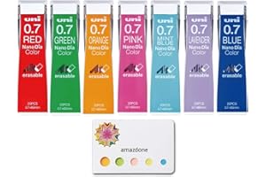 Uni NanoDia Color Mechanical Pencil Leads, 0.7mm, 7 Color(Lavender/Blue/Orange/Pink/Red/Mint Blue/Green), 7-Pack/Total 140 Leads and amazdone Sticky Notes