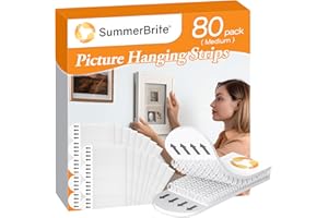 Summerbrite Picture Hanging Strips, Damage Free Hanging Picture Hangers, Picture Hanging Kit,Picture Hanging Hooks Without Nails, Adhesive Tape Strips for Living Room, White 40 Medium Pairs(80 Strips)