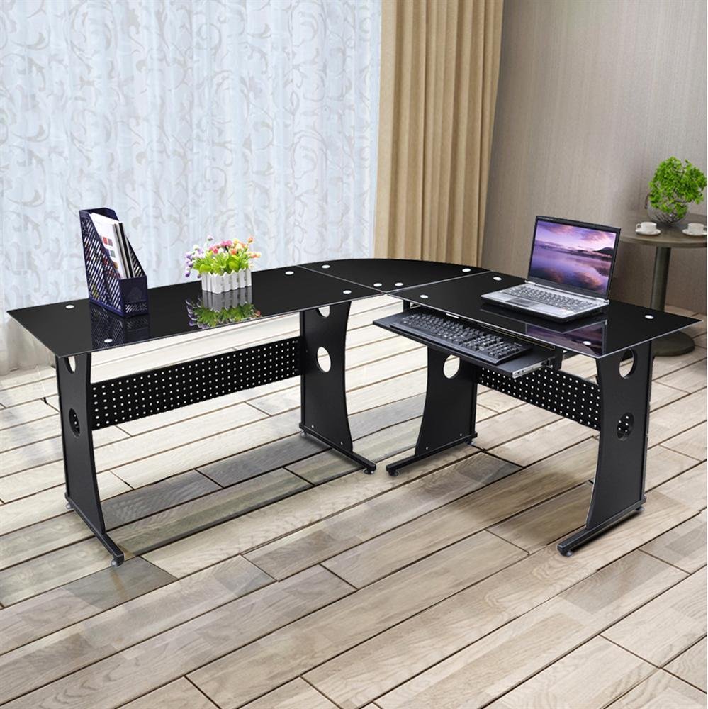 Beyondfashion Bureau D Angle Informatique Pour Pc Verre Noir Noyer Clair Noyer Fonce Noir Durable Service Ceramicatiling Com Au