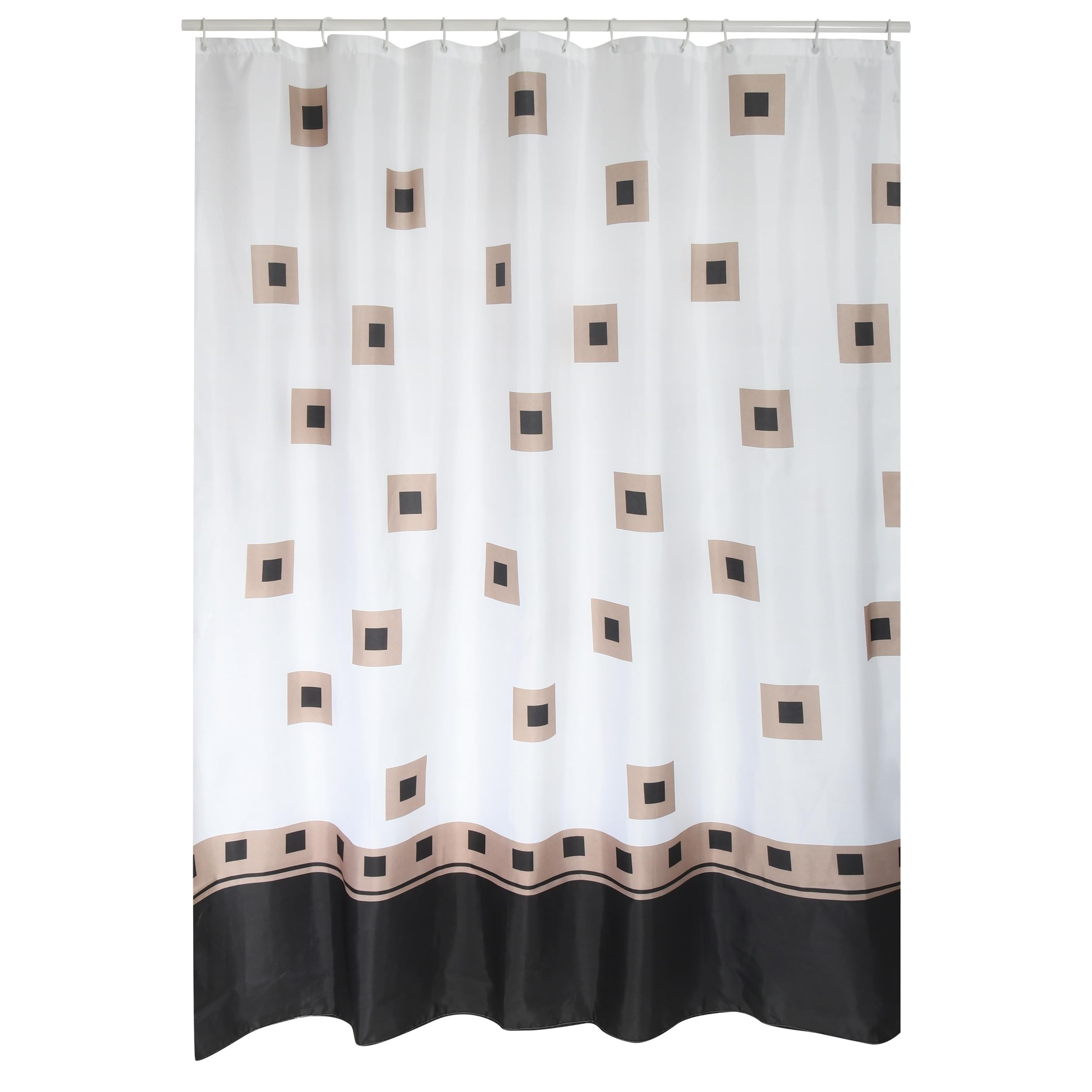 MSV Anti-Mould Shower Curtain - Anti-Bacterial, Washable, Waterproof, Polyester, 180 x 200 cm, Hoto White / Brown