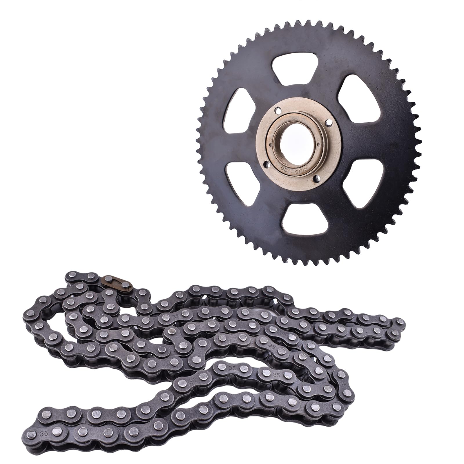 Photo 1 of Doinal 35# Sprocket Rear with Chain 108 Links Replacement for Razor Dirt Bike MX350 MX650 SX500 Accessories 65 Teeth Sprocket with Electric Bike Flywheel Adapter