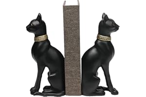 Comfy Hour Farmhouse Collection Polyresin Solid Heavy Set of L/R Egyptian Cats Art Bookends, 1 Pair, Black