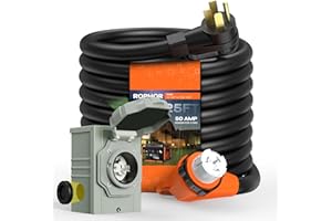 Rophor 50 Amp Generator Cord and Pre-Drilled Power Inlet Box, 25FT Heavy Duty NEMA 14-50P to SS2-50R Extension Cord Twist Locking with Inlet Box, 125/250V, 12500W, ETL Listed for Outdoor Emergency Kit