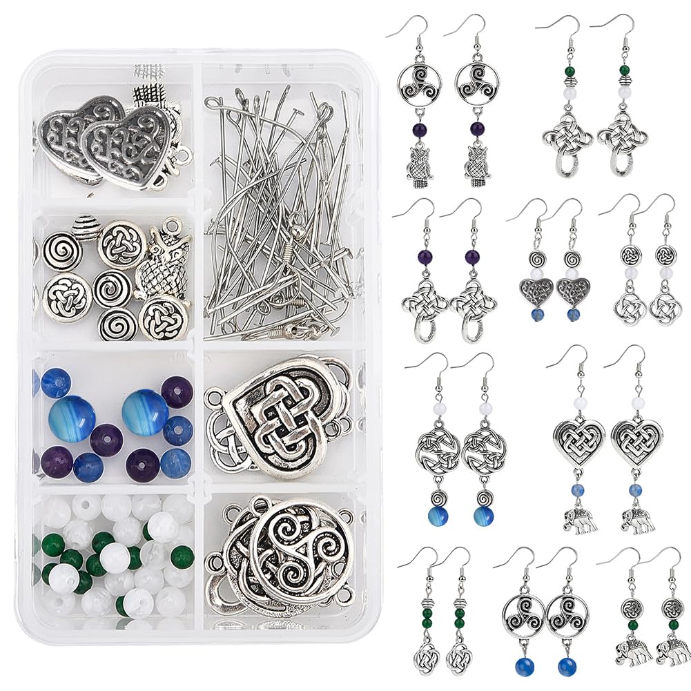 SUNNYCLUE 1 BOX DIY Make 10 Pairs Trinity Earring Making Kit Tibetan Style Celtic Knot Link Charms Heart Connector Pendants Jewelry Beads Findings for Women Beginner Earring Jewellery Making