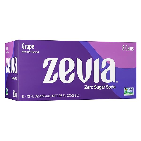 ZEVIA ZERO SUGAR SODA, GRAPE, 12 OZ CANS (8-PACK) – NATURALLY SWEETENED, NON-GMO PROJECT VERIFIED, GLUTEN-FREE, VEGAN