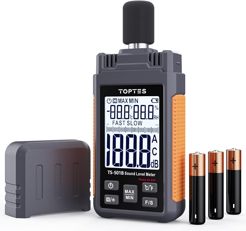 TopTes TS-501B Decibel Meter with A/C Weighting 30-130 dB Backlit LCD