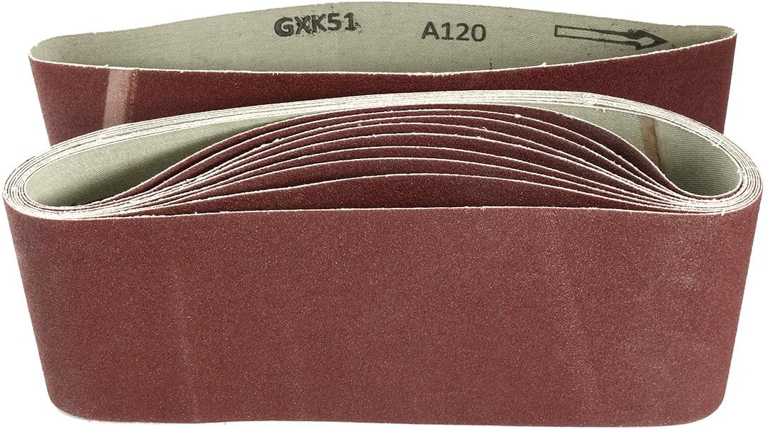 Sourcingmap 4-Inch x 24-Inch Aluminum Oxide Sanding Belt 120 Grits Sandpaper Lapped Joint for Belt Sander 10pcs