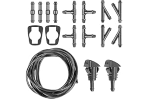 Yumfugu 17 PCS Car Windshield Washer Hose Kit, 16.4Ft Soft Washer Hose, Y-type I-type Connector Replacement, Rubber Washer, Water Pump Nozzle, Universa Vehicle Wash Accessories #OEM 5160308AA (Black)