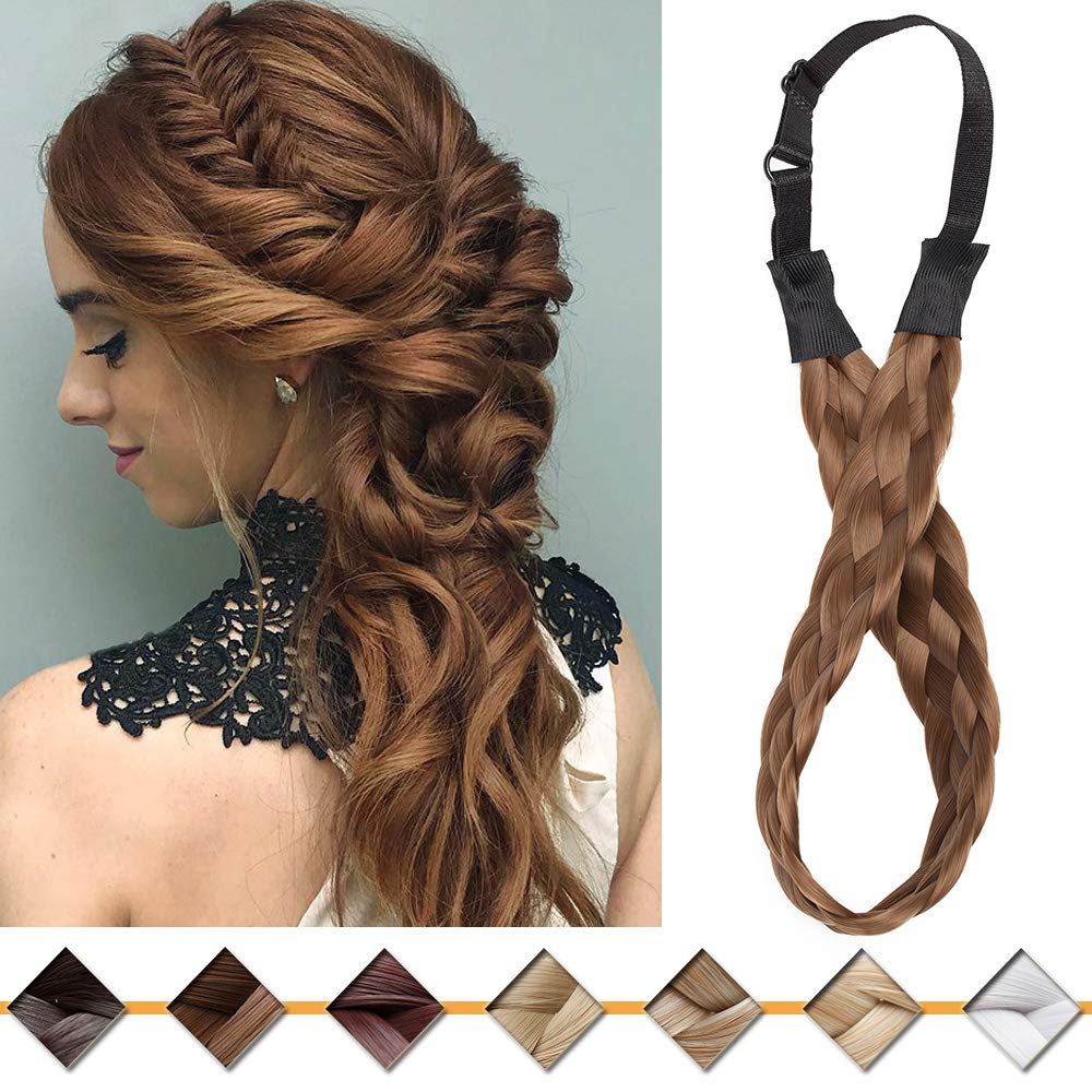Silk-co Hair Plait Hairband Braided Headband Elastic Synthetic Twist Front Hairpiece Accessory in Light brown — image 1