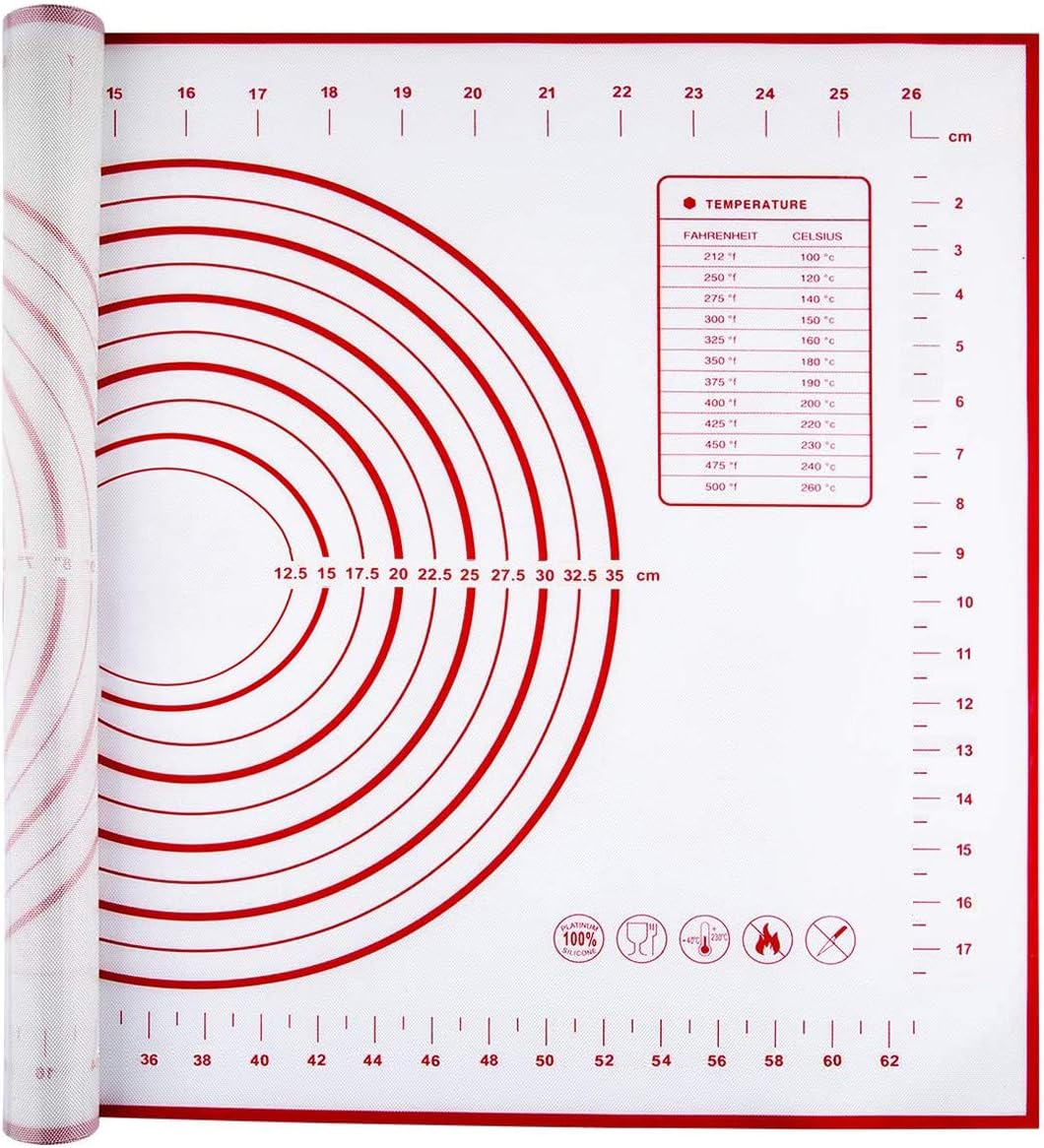 Backunterlage mit Messung, 70x50cm Antihafte Silikon Backmatte für Fondant Plätzchen Pizza Teig