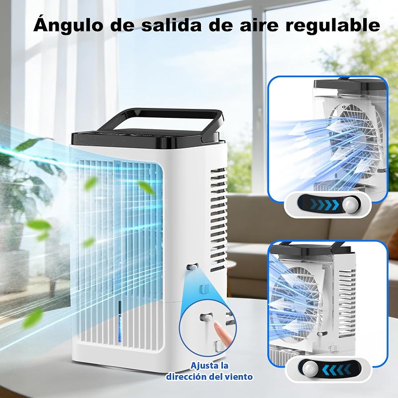 Aire Acondicionado Portátil 4 en 1, Enfriador de Aire Portátil 1200ml, 4 Velocidades, 2 Nebulización, 7 Colores LED, Temporizador 1-8H, Enfriador de Aire para Camping, Oficina (Blanco) — foto 5 de 7