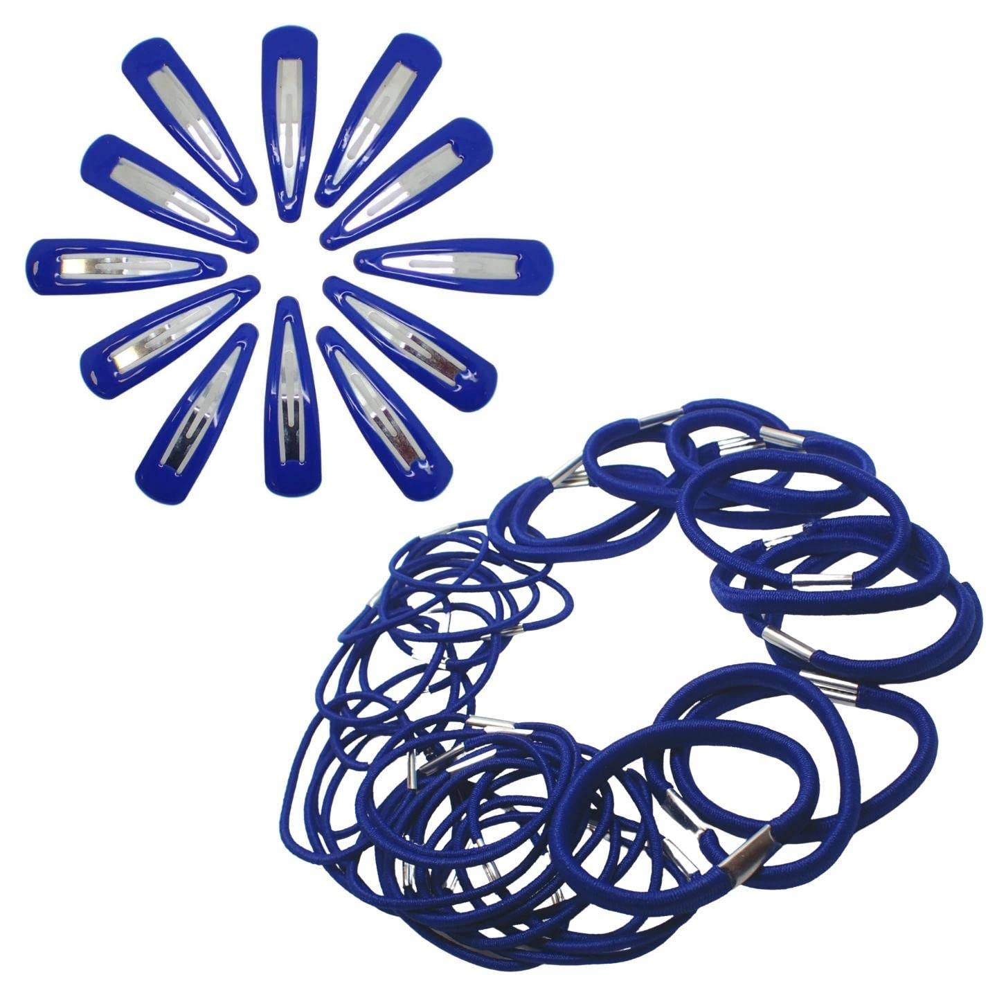 Topkids Accessories 30pcs Snap Hair Clips & Hair Elastics Hair Bands Hair Bobbles Hair Ties Sectioning Slide Hair Grip Hair Bendies Hair Sleepies For Girls, Women, Ladies, Kids (Royal Blue)