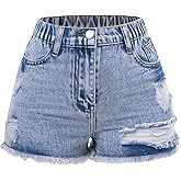 GORGLITTER Girl's Ripped Jean Shorts Y2k Frayed Trim Zipper Fly Distressed Skinny Mini Denim Shorts
