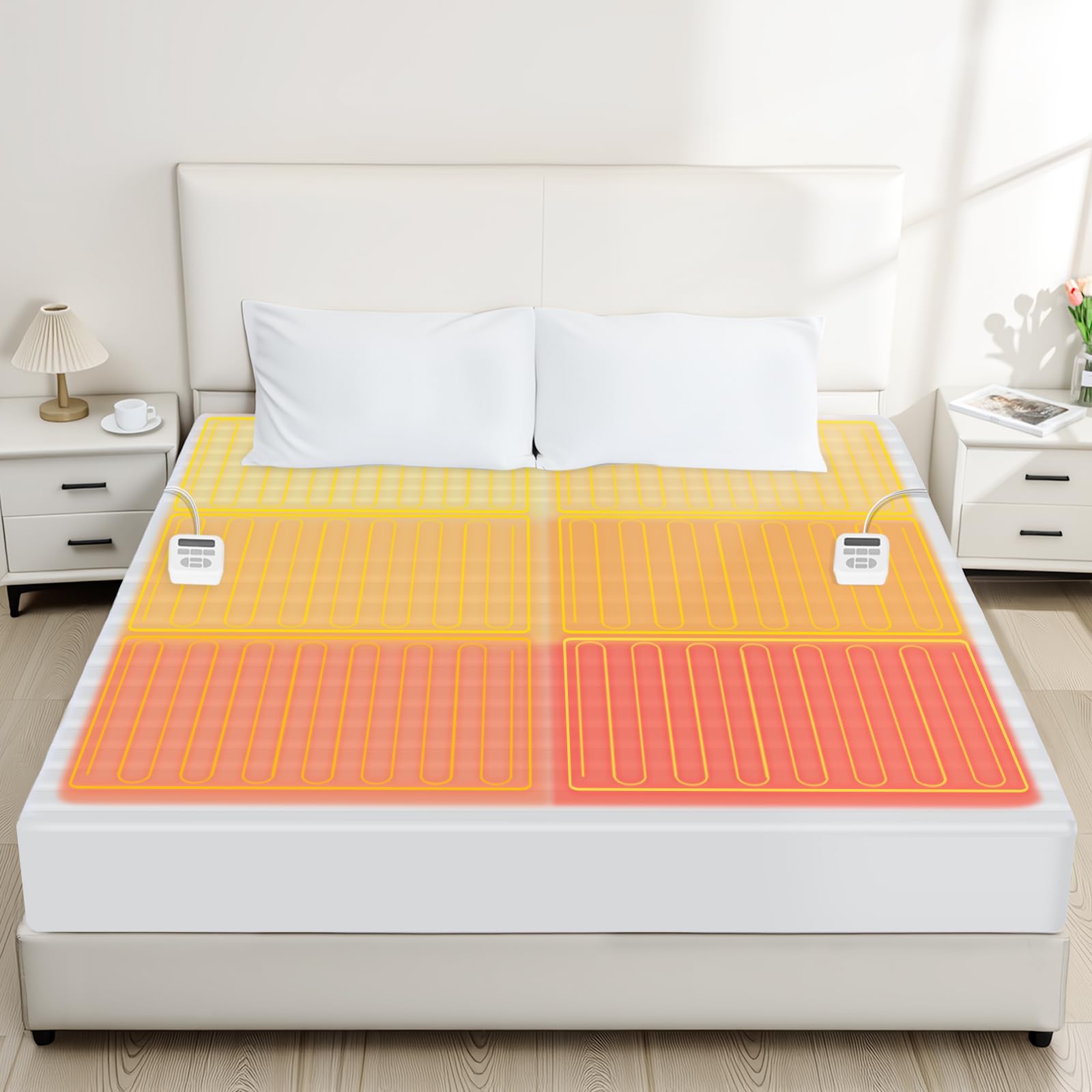 Photo 1 of Almah Electric Heated Mattress Pad Queen,6-Zone Fast Heating Bed Warmer with Individual Head/Body/Foot Control,Dual Controllers,10 Heat Settings,10-Hour Auto Shut Off,60"x80"