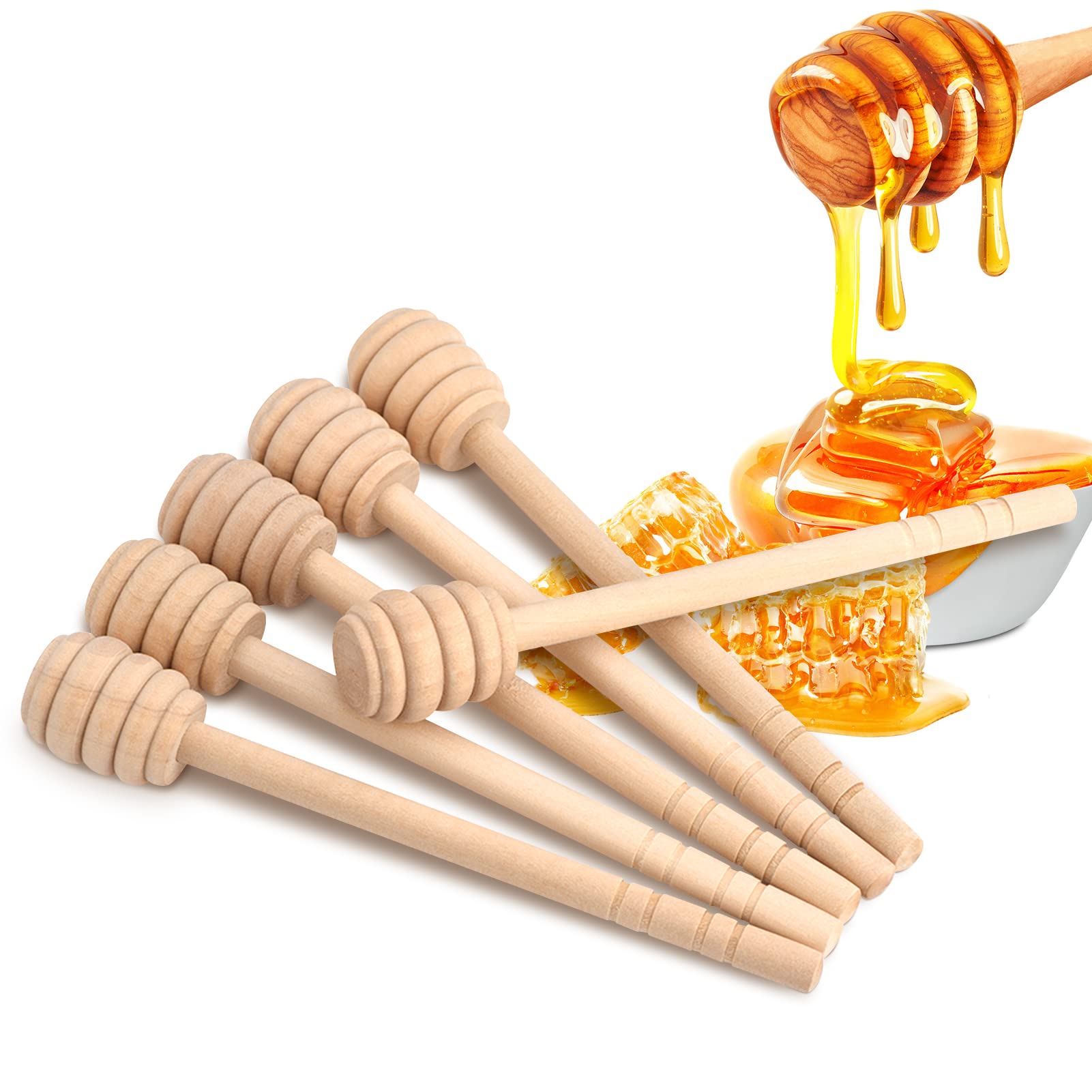 50pcs Wooden Honey Sticks, Individually Wrapped Wooden Honey Spoon Small Wooden Honey Dipper Sticks Drizzler for Honey Jar Pot Dispense Drizzle Honey Wedding Party Favors(15cm)