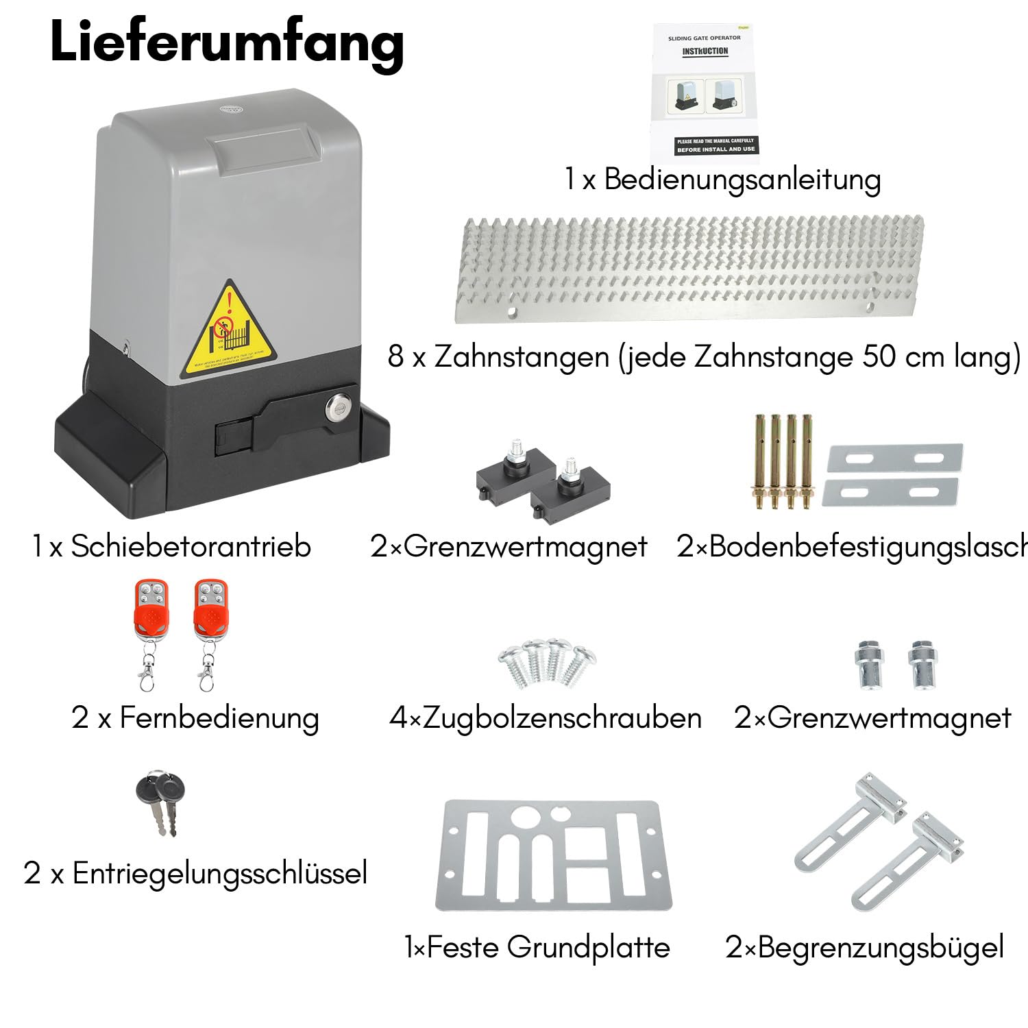 Joparri 800kg 370W Smart WiFi Kit Automazione Cancello Scorrevole, Motore Cancello Scorrevole per Porte Fino a 12 m, con 2 Telecomandi, Cremagliera da 4 m e 2 chiavi