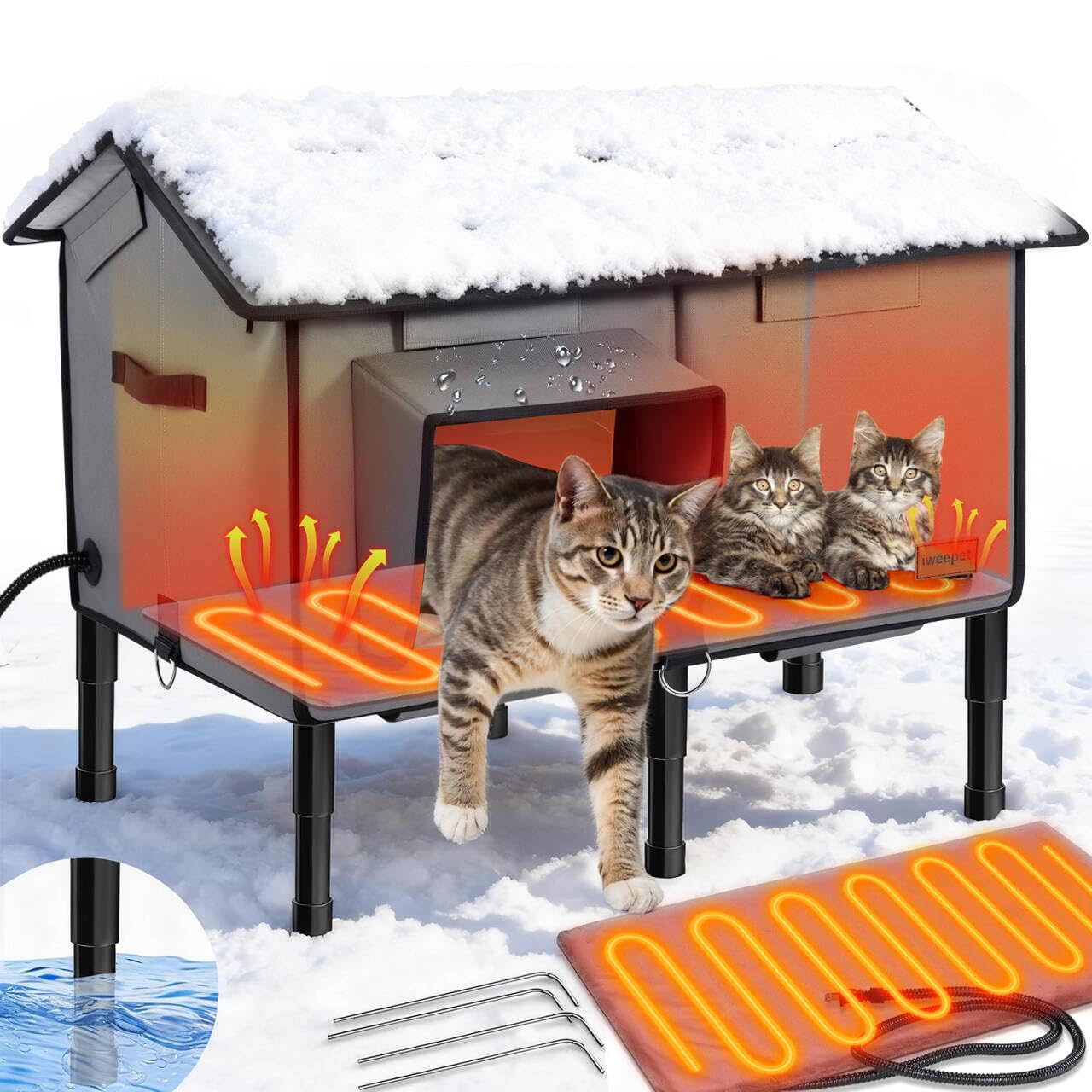 Photo 1 of Upgraded 100% Weatherproof Large Heated Cat House for Outside Cat with Cozy Cushion &Safe Escape Door,Gable Roof Design, Insulated Outdoor Cat Shelter with Soft Heater for Feral Barn Cat Kitty