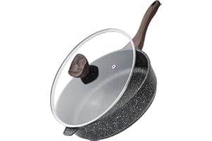 Kordisen Nonstick Deep Frying Pan with Lid, 12 Inch Large Skillet, Granite Stone Saute Pan for Cooking, Chefs Pan, Induction 