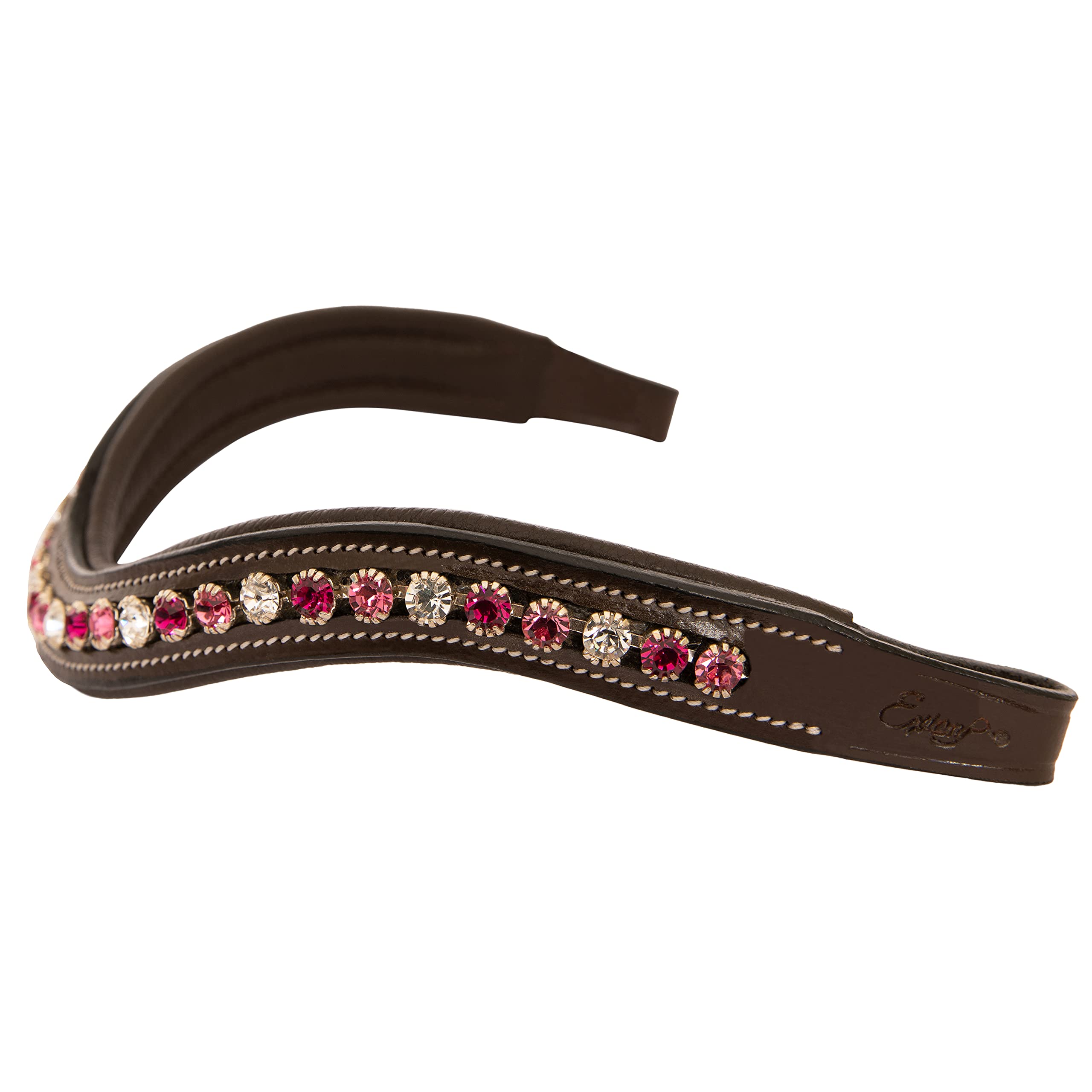 Exion Curved Crystal Browband for Horses – Soft Padded Bling English Bridle Brow Band | Dressage, Show, Jumping | Black, Brown | Clear Light Pink & Maroon Crystal Browband For Horses