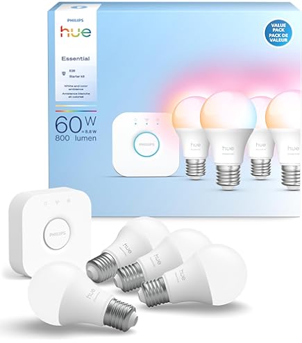 Philips Hue Lâmpada Essential Smart LED A19, branca e cor ambiente