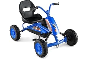 Costzon Go Kart for Kids, 4 Wheel Toddler Ride On Pedal Car with Steering Handlebars, Adjustable Seat, Outdoor Off-Road Racer