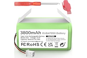 MORPILOT 3800mAh RVBAT850 Battery, Battery Replacement for Shark Vacuum, Suitable for Rvbat850 Shark Ion-battery R75, RV761, RV850C, RV1000S, RV1100VL, RV101AE, UR1000SR, RV700_N, RV720_N(2-Prong Connector)