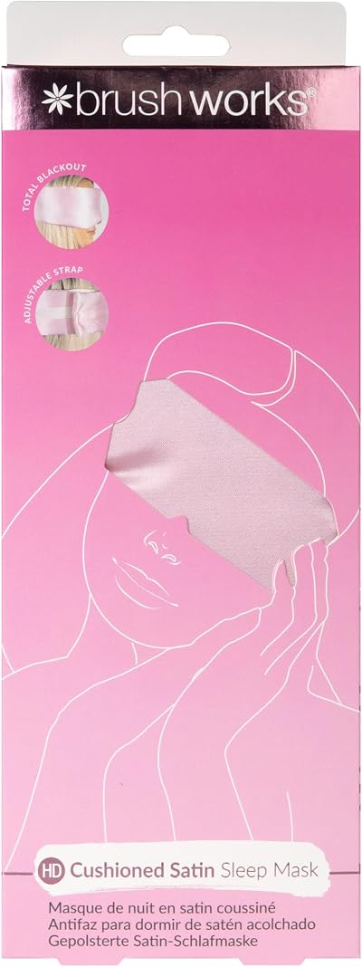Brushworks Pink Satin Sleep Mask - Plush Blackout Eye Cover for Comfortable