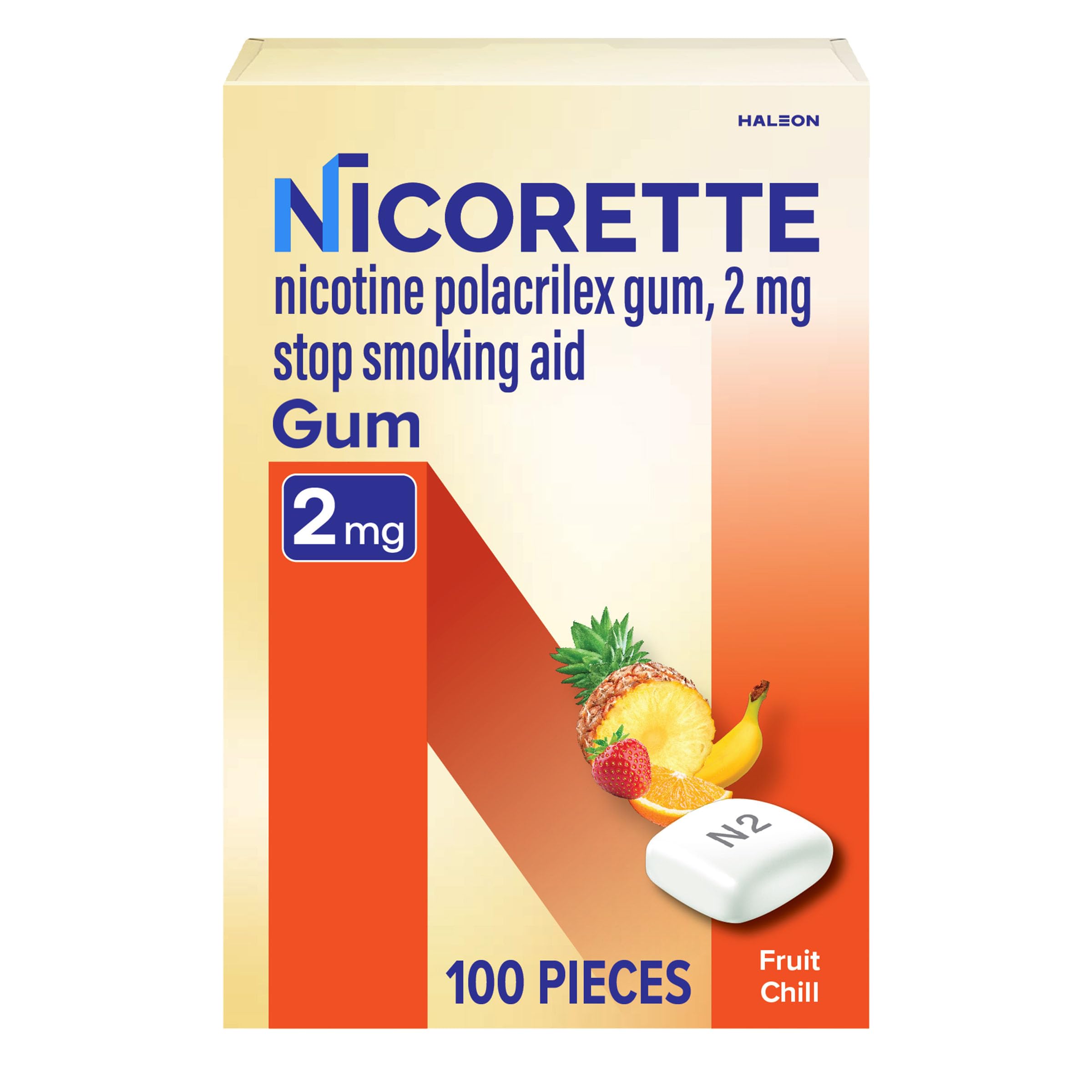 Nicorette 2 mg Nicotine Gum to Quit Smoking – Fruit Chill Flavored Stop Smoking Aid, 100 Count