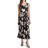 DKNY Womens Sleeveless Cowl Neck Pleated Skirt Midi Dress with Removable Belt
