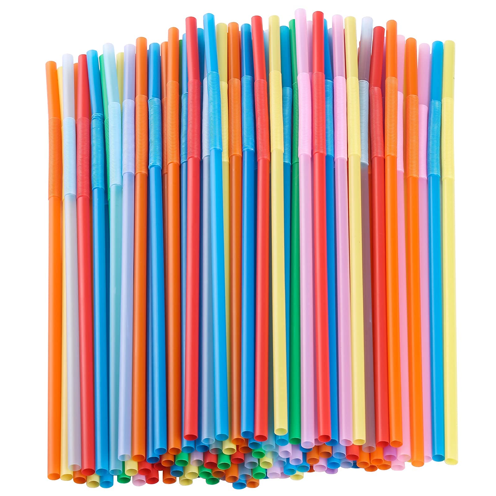 Photo 1 of 200 Pcs Disposable Drinking Straws, 12.8inch Extra Long Colorful Long Flexible Bendy Straws (0.23'' diameter)